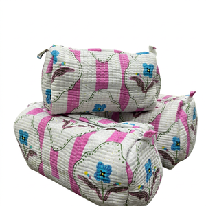 100% Cotton Handmade Hand Block Printed Quilted Travel Cosmetic <b>Makeup</b> Pouch - Set of 3 - Product Image 1