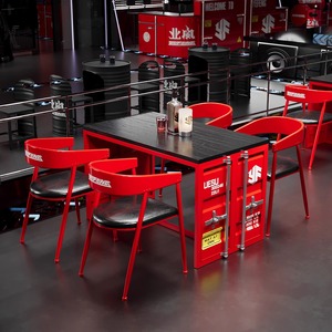 Ensemble de mobilier de <span class=keywords><strong>bar</strong></span> industriel rouge-Combinaison table et chaises pour cafés, salons et espaces de négociation - Product Image 2