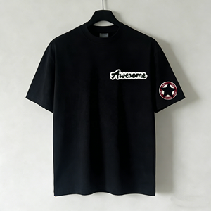 T-shirt à manches courtes en coton rétro avec écusson étoile 230 <span class=keywords><strong>g</strong></span>, col rond, 2026, nouveau t-shirt en coton distinctif pour hommes - Product Image 1