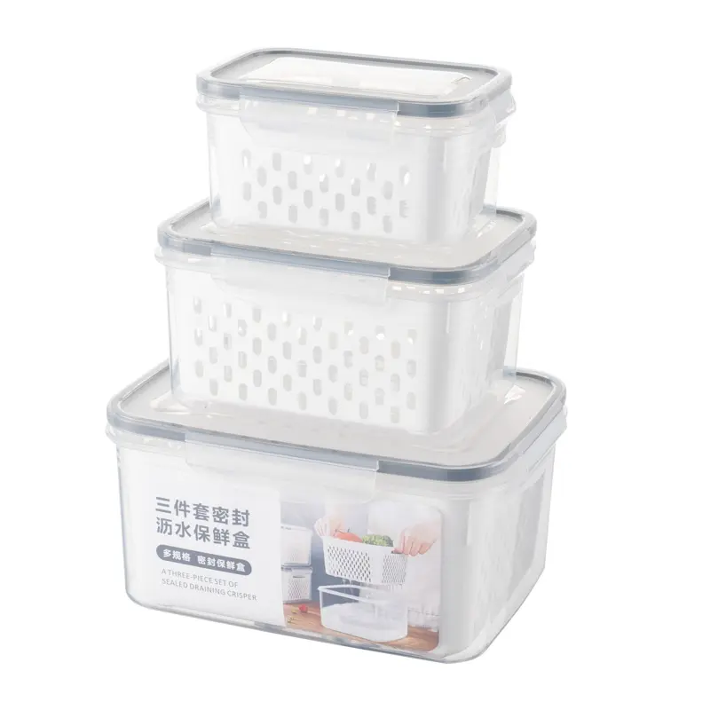3 paket Bpa ücretsiz çok fonksiyonlu gıda drenaj sepeti şeffaf gıda sınıfı Pp buzdolabı koruma kutusu ile sepet