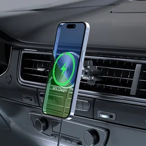 Hızlı kablosuz şarj 360 derece rotasyon araç telefonu dağı hava firar tutucu iPhone 15 için Qi 15W manyetik kablosuz araba şarjı