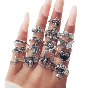 Set of 15 Women's Fashionable Heart <b>Cross</b> Punk Cluster <b>Rings</b> for Wedding Engagement Party or Gift Mainly Made of Alloy - Product Image 1