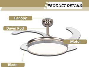 Ventilateur de <span class=keywords><strong>plafond</strong></span> rétractable invisible en <span class=keywords><strong>PVC</strong></span> avec lumière pour chambre à coucher, 3 pales, 42, 48, 52 pouces, <span class=keywords><strong>blanc</strong></span>, noir, moteur DC, LED, BLDC - Product Image 4