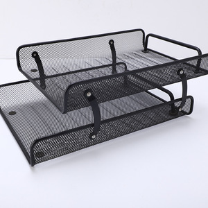 Double Layer <b>File</b> Rack 35x24.5x13cm Metal Mesh Office Storage <b>Tray</b> Black Two Tier Desk Organizer - Product Image 1