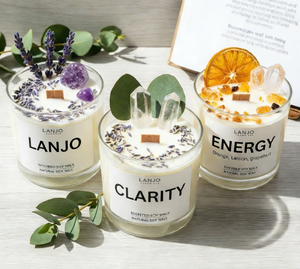 Vela Aromática de Lujo LANJO, de Cera de Soya, en Vaso de Vidrio, con Flores Secas y Cristales, Perfumada, para Regalo de Mujer - Product Image 5