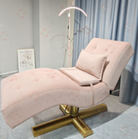 Lit de massage incurvé doré de luxe, surmatelas de spa, salon, lit incurvé en velours rose pour les cils, ensemble de meubles de salon