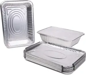 Groothandel Wegwerp Afhaalmaaltijden Aluminiumfolie Maaltijd Pizza Lunch Dienblad Rechthoekige Aluminiumfolie Containers Voor Koken