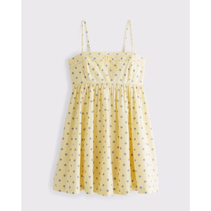 Robe courte pour femme LEDUO, style rétro estival, jaune à pois, bretelles spaghetti, coupe trapèze - Product Image 1