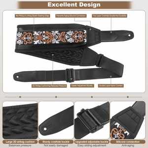 Guitar Strap,Jacquard Embroidery Polyester Guitar Straps with Soft High Foam Pads for Bass, Electric & Acoustic - Product Image 2
