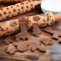 Rouleau à pâtisserie en bois de hêtre à motif sapin de Noël pour gaufrage de fondant et biscuits, écologique et de haute qualité