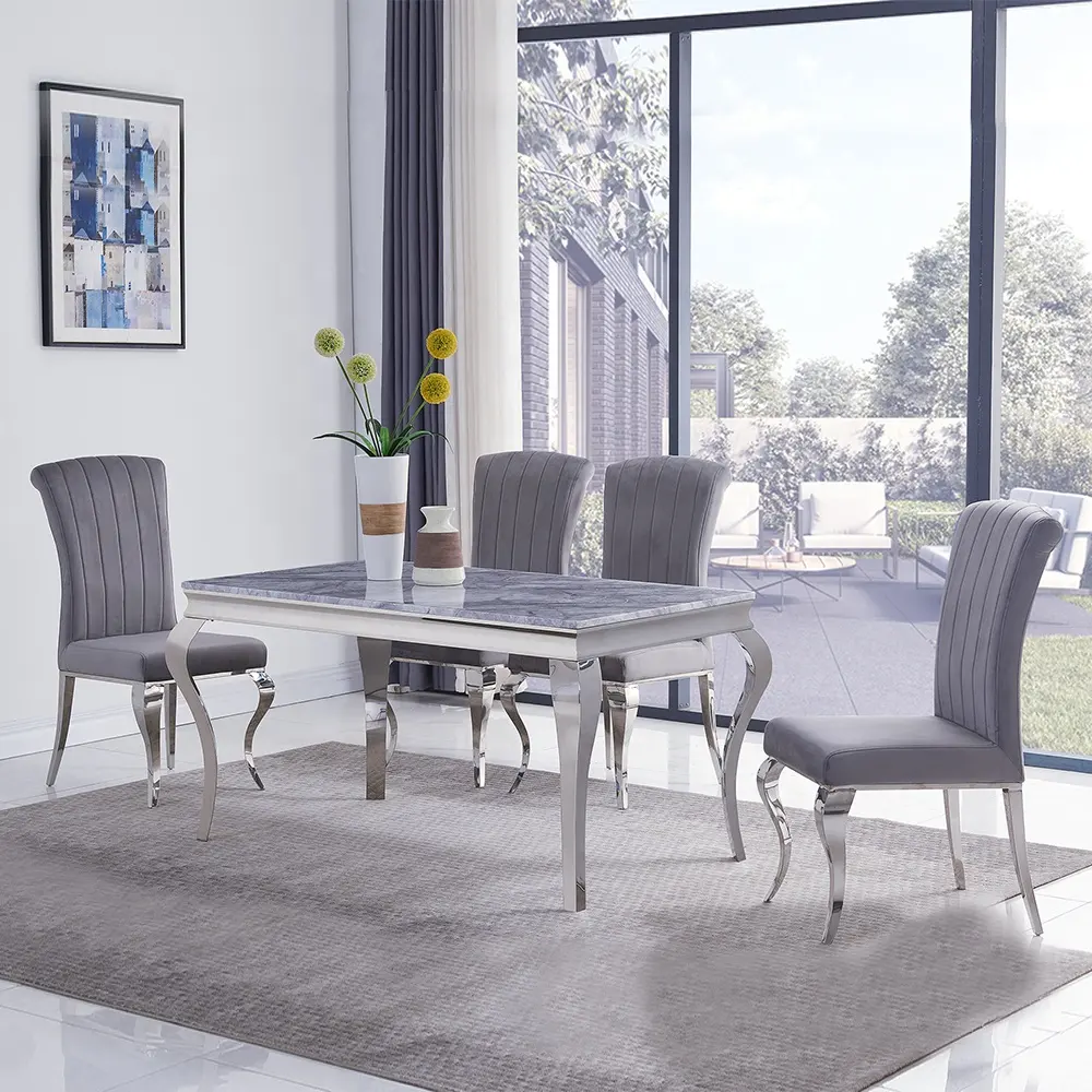 8 Seaters Marble Dining Table Foshan Furniture Dining Room Table 8 Seater Set Modern Design Stainless Steel Metal Leg Marble Dining Tables