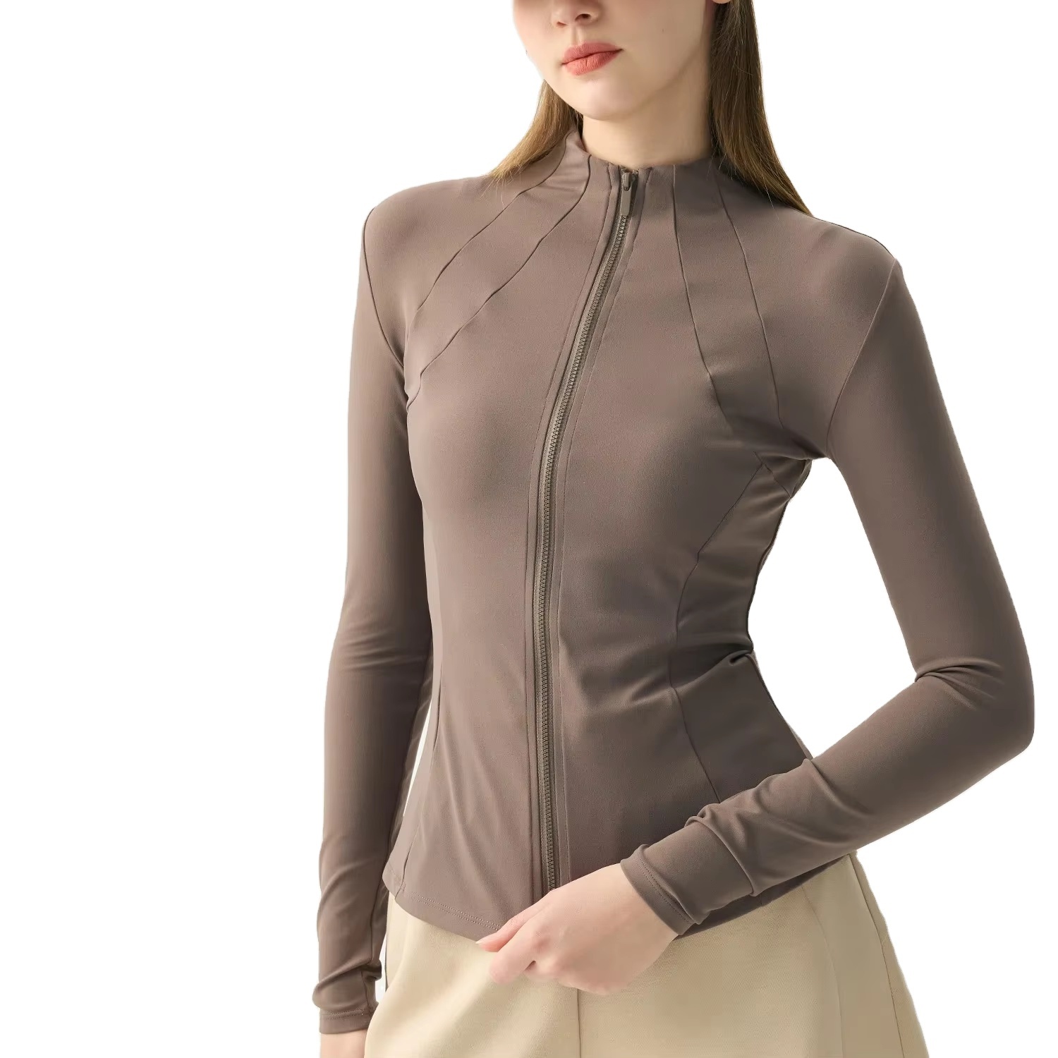 2026 Custom Logo High Quality Women's Breathable Yoga Jacket Zipper Stand Collar Sports Top Slim-fit Long-sleeved Gym Fitness