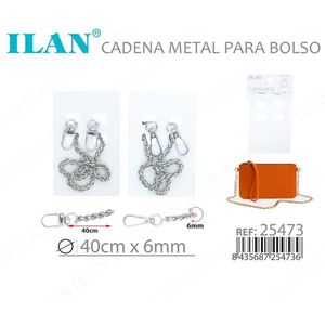 Cadena metálica ILAN para bolso de mano, 40 cm x 6 mm, color plateado con clips - Product Image 3