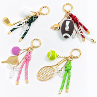 Porte-clés sportifs Y2K Rewin, breloques de sac, football, tennis, golf, perle, nœud papillon, corde en nylon, pompon, accessoires polyvalents pour sac à dos et sac à main