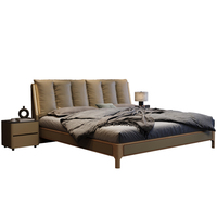 Lit rembourré en cuir véritable, style minimaliste moderne, avec cadre en bois et sommier réglable, mobilier de chambre à coucher