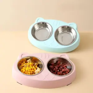Macaron - Comedero Doble de Plástico para Mascotas, Bandeja para Comida y Agua para Cachorros y Perros, Accesorios para Alimentación de Gatos - Product Image 2