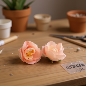 Fiori Artificiali ILAN, Rose Color Pesca da 3cm, 2 Pezzi, Decorativi per Artigianato - Product Image 2