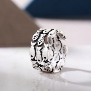 Anello a strati larghi con motivo pesce per donna, stile vintage, grazioso, a forma di animale, per uso quotidiano, accessori moda - Product Image 2