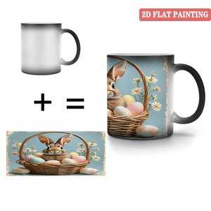 Mug magique 11oz en céramique noire givrée, changement de couleur activé par la chaleur, motif panier de Pâques avec lapin - Product Image 4