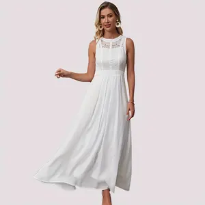 TICOSA Fashion new big swing elegant round neck sleeveless slim fit lace dress temperament white dinner prom bride wedding dress