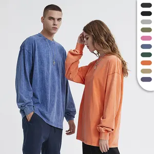 Unisex Oversized 250 gsm Cotton Custom Screen Print T-shirt Spring Batik Printing Full Sleeve T Shirt for Men