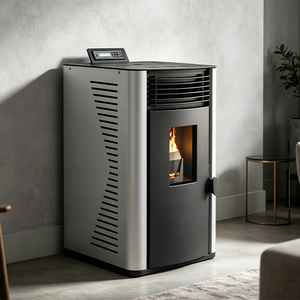 <span class=keywords><strong>Cheminée</strong></span> à <span class=keywords><strong>granulés</strong></span> métalliques PANSEE PK-60 6KW avec télécommande, design moderne autoportant, garantie de 2 ans - Product Image 3