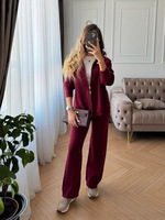 Dropshipping Casual Knit 2 Piece Suit Femmes Pant Set Solid High-Waist Bell Bottoms Lapelzip-Up Sweater Loose-Fit Knit Top