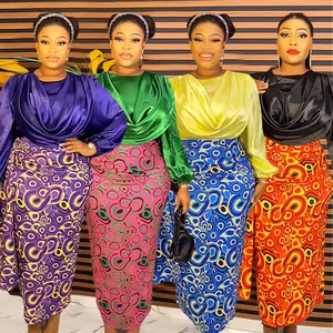 BOBOYU luxe élégant Noël anniversaire tenue africaine contraste couleur 2 pièces jupe ensemble blouse hauts femmes grande taille jupe ensemble
