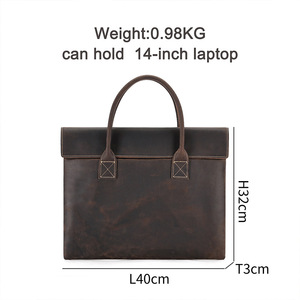 Dujiang Genuine <b>Leather</b> <b>Briefcase</b> Large Capacity Business Men's Commuter Bag Crazy Horse <b>Leather</b> Brown - Product Image 4