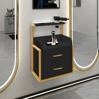 Mobilier de Salon Moderne Doré Mural, Équipement de Stations de Coiffure avec Armoire de Rangement d'Outils pour Salon de Barbiers