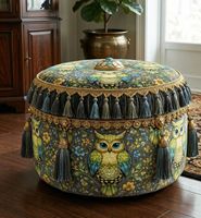Tissu d'ameublement imprimé Forêt d'Hiboux au mètre – Motif Enchantant Faune Forestière – Tissu Décoratif pour Canapé et Chaise
