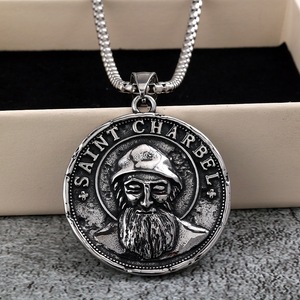 Saint Charbel Christian Medal Pendant <b>Tungsten</b> Unisex Religious Charm Necklace - Product Image 4