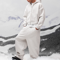 Ensemble de survêtement personnalisé 100 % coton 400 g/m² délavé à l'acide et à la pierre pour homme, comprenant un sweat à capuche et un pantalon de survêtement grande taille