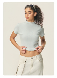 Maglietta OEM 260gsm con Collo Alto Elasticizzato per Donna, Design Personalizzabile Gratuito, Manica Corta, Strato Base per Ragazze Alla Moda - Product Image 3