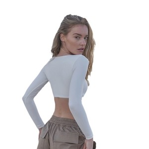 Aoyema High Stretch Gym <strong>Square</strong> <strong>Neck</strong> Crop <strong>Tops</strong> Padded Workout Tight Sports Quick Dry Soft Stretchy Fitness Sports <strong>Long</strong> <strong>Sleeves</strong> - Product Image 5