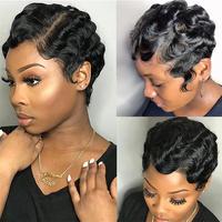 Perruque brésilienne bouclée coupe pixie, perruque courte en cheveux humains ondulés effet mouillé, perruques en cheveux humains avec dentelle 13x1, perruques brésiliennes avec partie en dentelle transparente