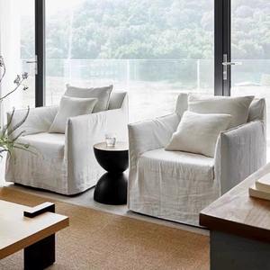 Wabi Sabi Style Japanese Cream Linen Cotton Armchair Removable Washable Fabric Sofa Living Room Guesthouse Furniture - Product Image 2