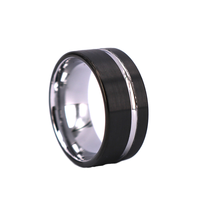 Gravure gratuite 10MM Carbure de tungstène Alliance Argent Groove Noir Mat Finition Bague à la mode