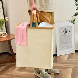Caja de almacenamiento de escritorio Oxford plegable Asas de madera Cesta de almacenamiento plegable para el <span class=keywords><strong>baño</strong></span> del hogar para <span class=keywords><strong>ropa</strong></span> <span class=keywords><strong>sucia</strong></span> Armarios - Product Image 4