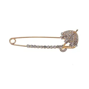 8 CM Light Gold Plating Alloy Rhinestone Brooches Crystal Umbrella Shape Hijab Scarf Pins Without Loops For Baby