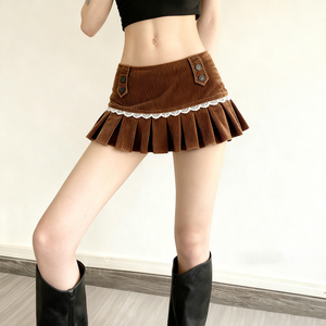 กระโปรงผ้าลูกฟูกสไตล์เรโทร เอวธรรมชาติ ดีไซน์จับจีบ หวานซ่อนเปรี้ยว สไตล์มินิสเกิร์ตลำลอง ใส่ได้ทุกฤดู - Product Image 5