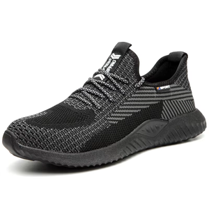 JIANKUN CE UKCA ATSM Chaussures de sécurité confortables en tricot volant avec bout en acier pour hommes Semelle en caoutchouc antidérapante anti-écrasement et anti-crevaison - Product Image 1