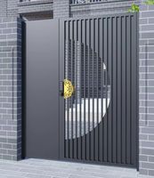Porte de cour coulissante automatique en aluminium et acier inoxydable sur mesure, peinture dorée, résistante à la rouille, design moderne pour balcon extérieur
