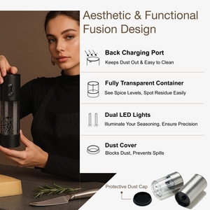 Portable One-Handed Thumb Push Button Electric Salt and <b>Pepper</b> <b>Grinder</b>/Mill Set with External Adjustable Coarseness for BBQ - Product Image 2