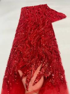 NI.AI 2025 kain renda manik-manik pengantin kualitas tinggi renda jaring renda payet bordir dengan mutiara untuk gaun pesta pernikahan - Product Image 2