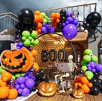 Kit d'arche de guirlande de ballons d'Halloween en latex, décorations de fête, noir, orange, violet, vert, confettis, araignée, citrouille, feuille d'aluminium, intérieur, extérieur, chauves-souris