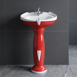 Nuevo Lavabo de Pedestal Independiente de Cerámica Rústica Color Rosa para Baño, Directo de Fábrica India - Product Image 3