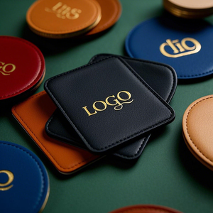 Lot de 4 sous-verres blancs en cuir imprimés sur mesure <span class=keywords><strong>Plaque</strong></span> de poids en liège Plateau de café pour boissons Dessous de verre en cuir en bois X4 personnalisés - Product Image 5