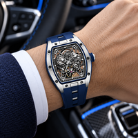 20PCS OEM Skeleton Stainless Steel Mechanical Watch Men Silicone Custom Case Logo Luxury Automatic 3ATM Sport Wristwatch
