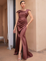 Robe de soirée formelle en satin haut de gamme, asymétrique, sans manches, plissée, ajustée, avec fente haute, pour dîners, mariages et fêtes